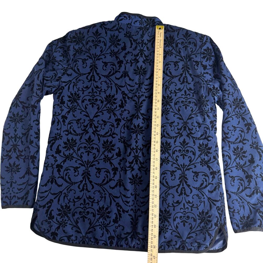 Susan Graver Blue Flocked Jacket Mandarin Collar Snap Front whimsygoth Womens M - Picture 5 of 8